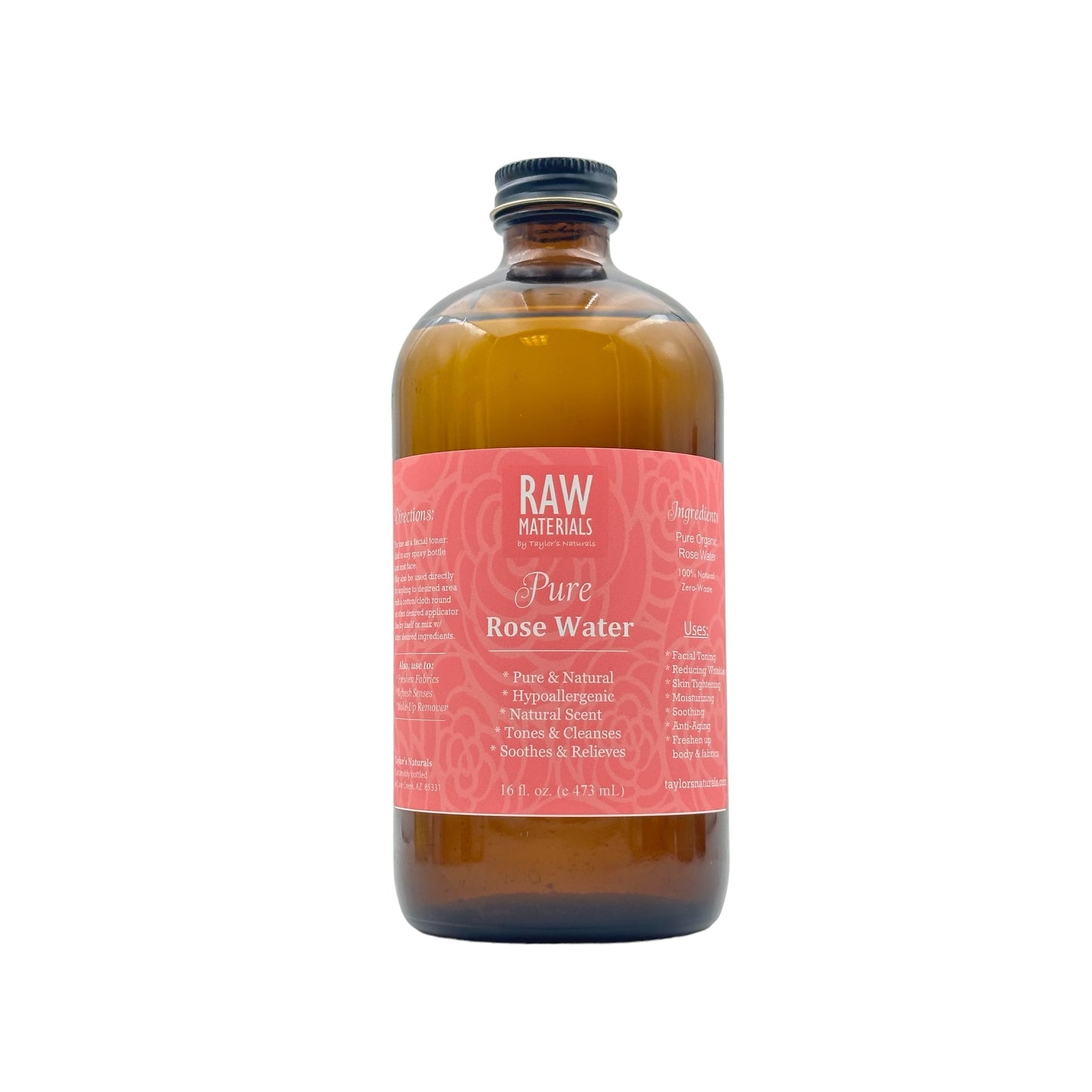 RAW Materials - ORGANIC Rose Water - 100% Pure - Toning Soothing Cleansing (2oz, 4oz, 8oz, or 16oz)