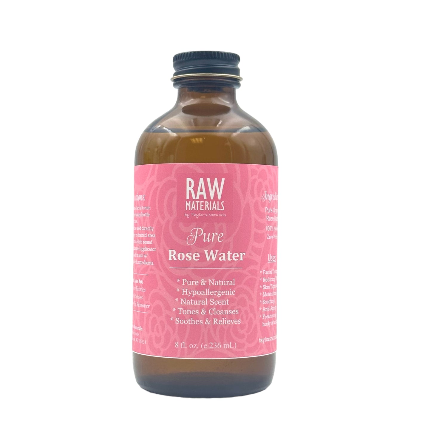 RAW Materials - ORGANIC Rose Water - 100% Pure - Toning Soothing Cleansing (2oz, 4oz, 8oz, or 16oz)