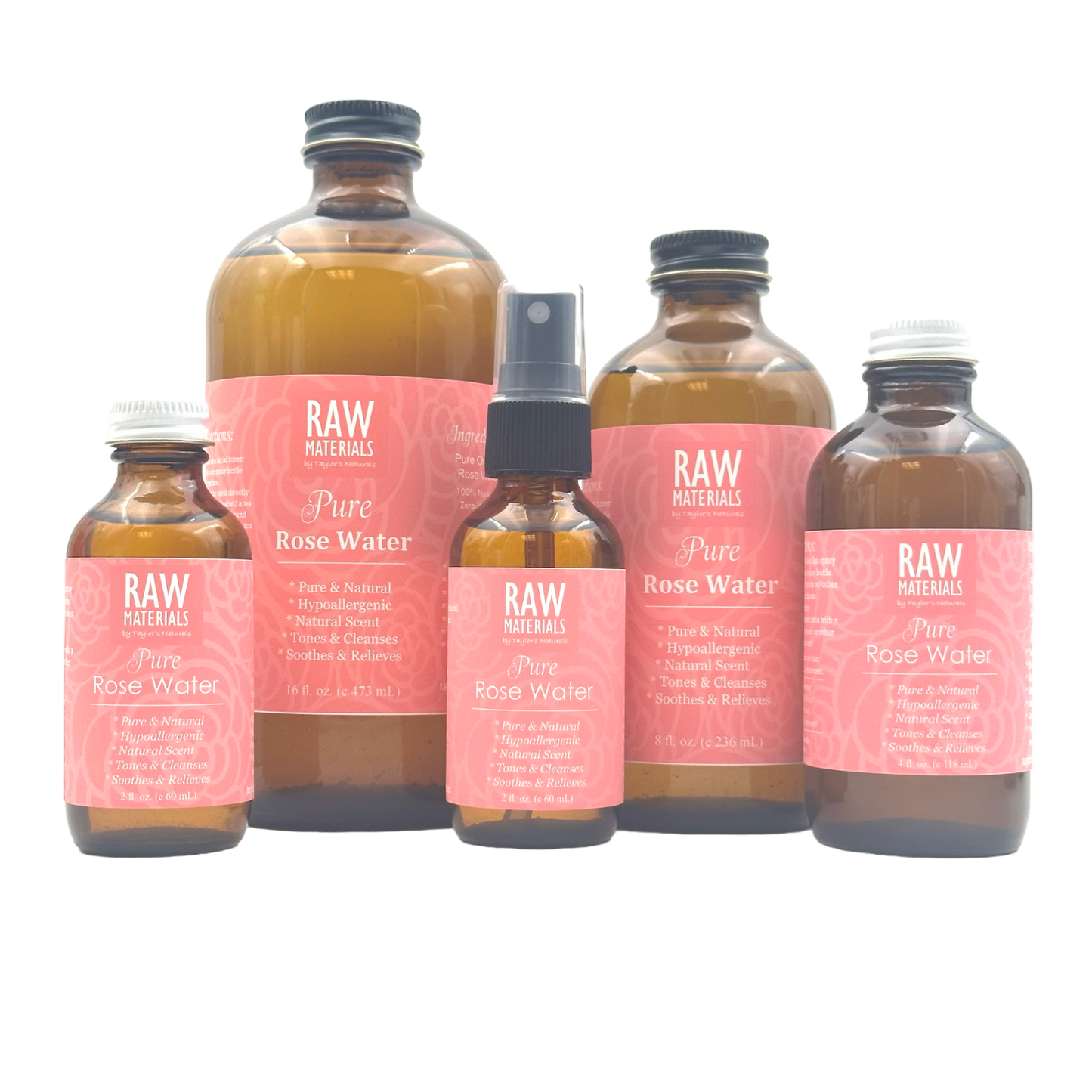 RAW Materials - ORGANIC Rose Water - 100% Pure - Toning Soothing Cleansing (2oz, 4oz, 8oz, or 16oz)