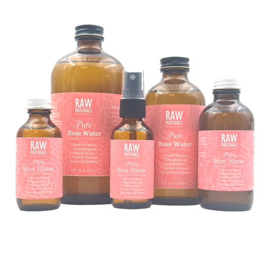RAW Materials - ORGANIC Rose Water - 100% Pure - Toning Soothing Cleansing (2oz, 4oz, 8oz, or 16oz)