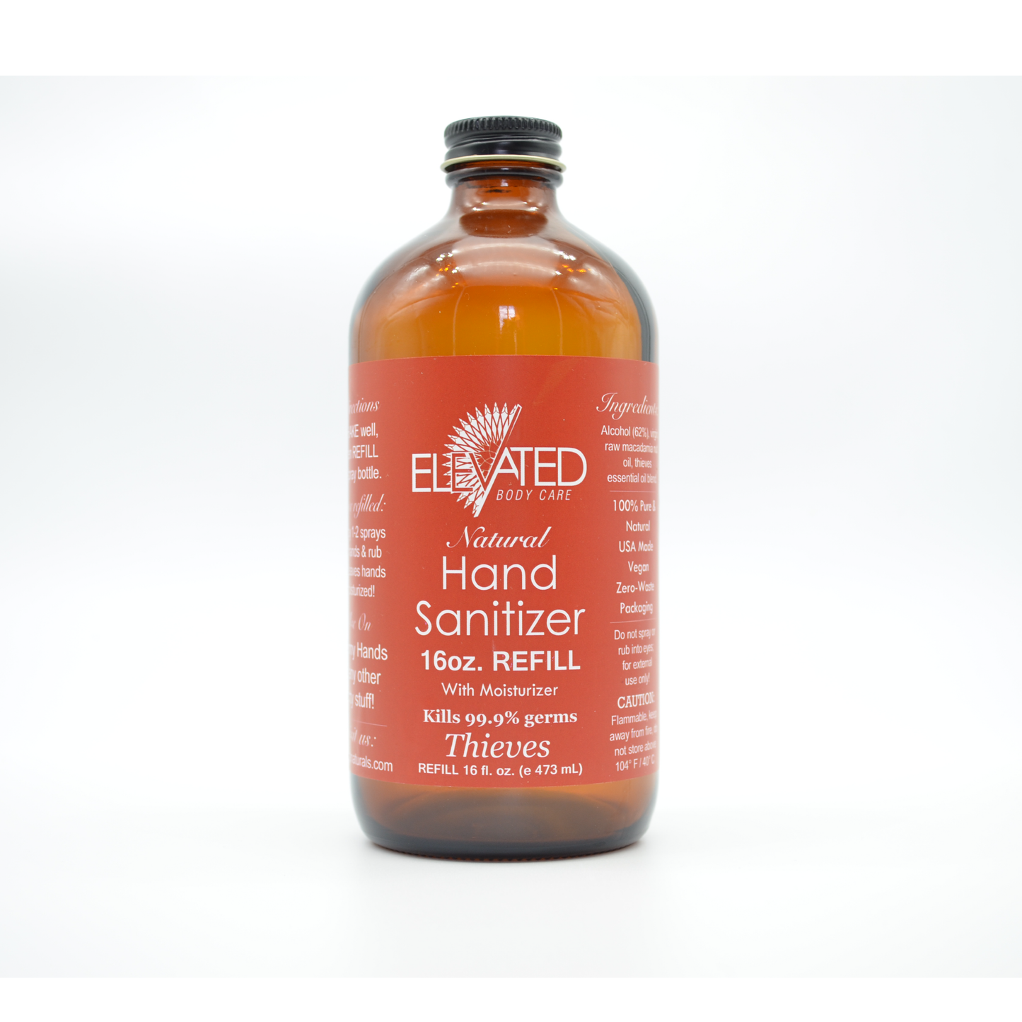 REFILL (No Sprayer) of ELEVATED - Hand Sanitizer w/ moisturizer - 4oz., 8oz. or 16oz.