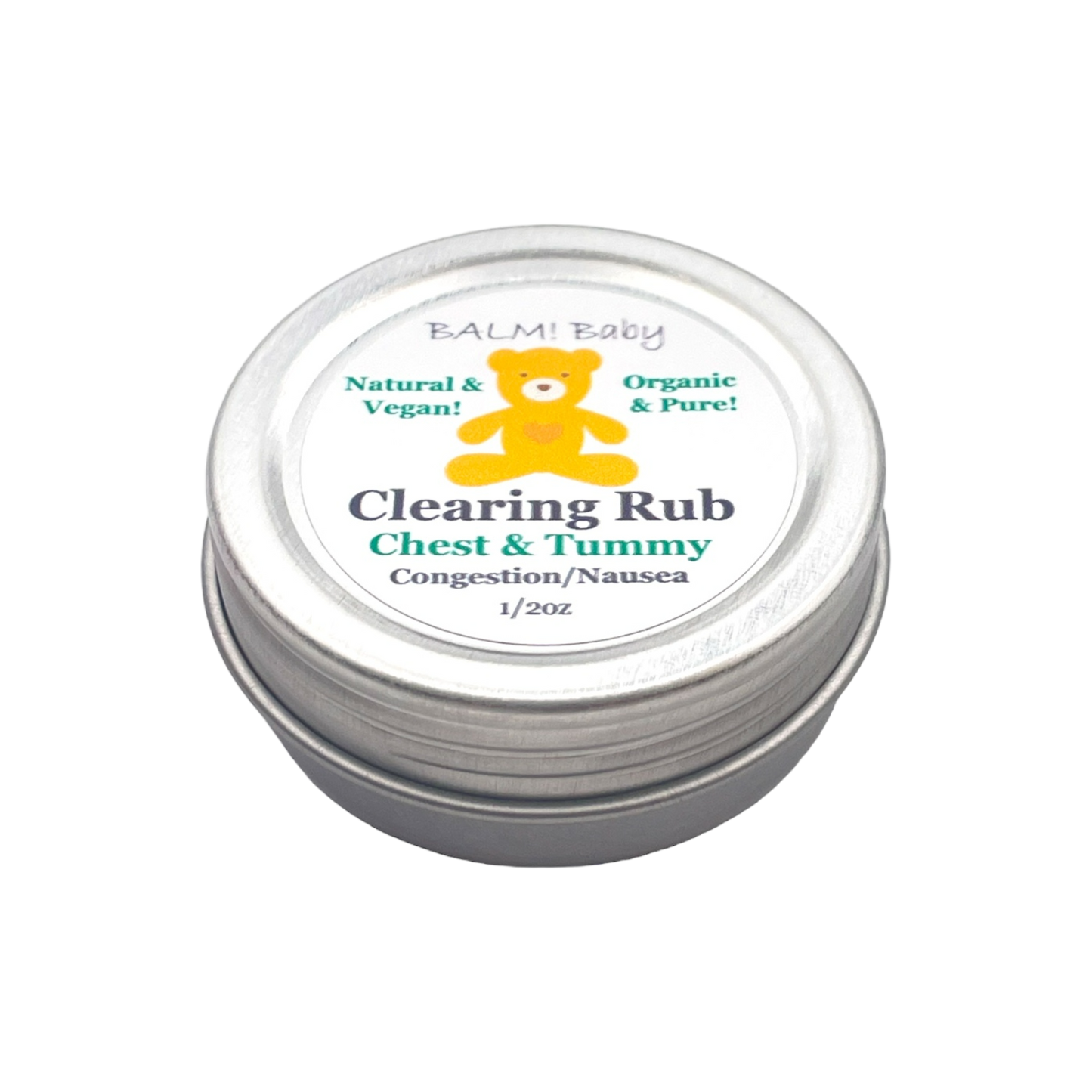 BALM! Baby - Clearing Rub (Eucalyptus) (TRAVEL Size) - Natural rub for chest and tummy (for congestion & nausea) - (1/2oz tin)