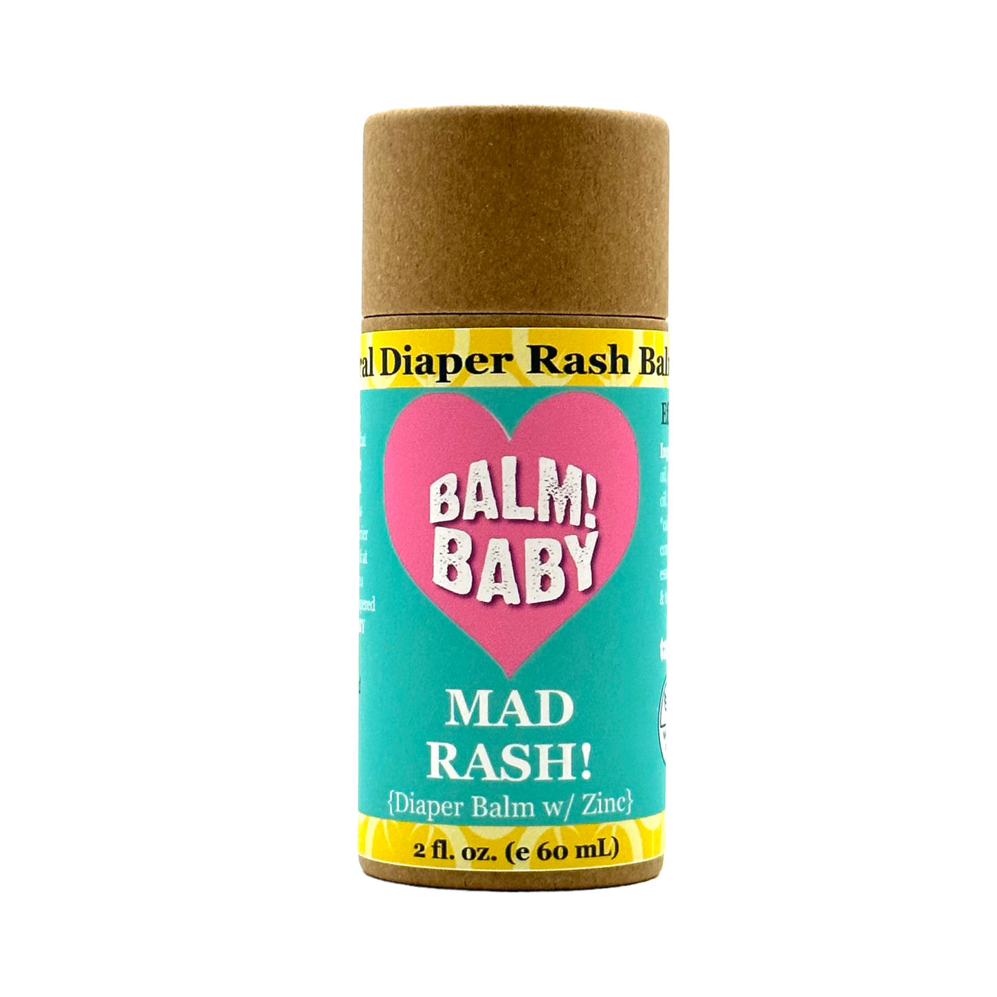 BALM! Baby - MAD RASH Diaper Balm and ALL purpose skin aid with natural, protecting zinc in BIODEGRADABLE STICK