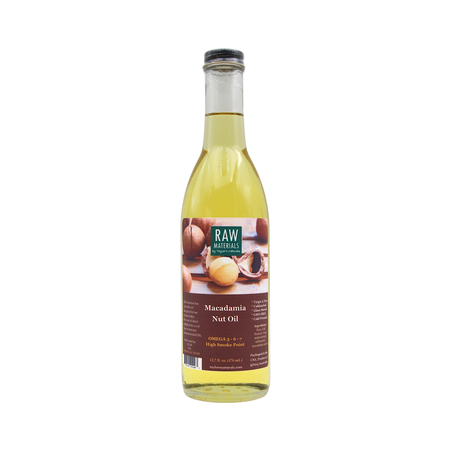 RAW Materials - Macadamia Nut Oil Virgin Pure GMO FREE  - 12.7oz