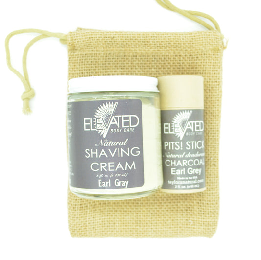 Biodegradable STICK Deodorant + 8oz. Shave Cream in Earl Gray in an ECO friendly Burlap Gift Bag!
